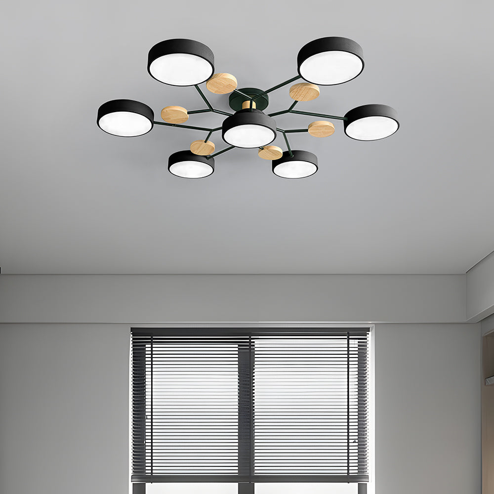 Round LED Ceiling Light – 4 to 7 Light Heads, Iron & Acrylic