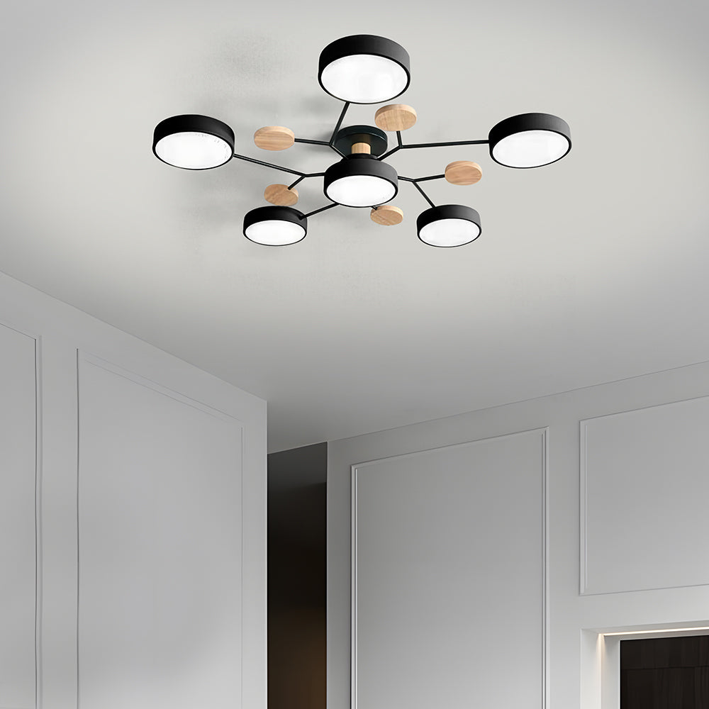 Round LED Ceiling Light – 4 to 7 Light Heads, Iron & Acrylic