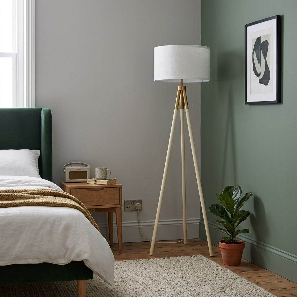 Tripod Floor Lamp – Linen Drum Shade, 155cm