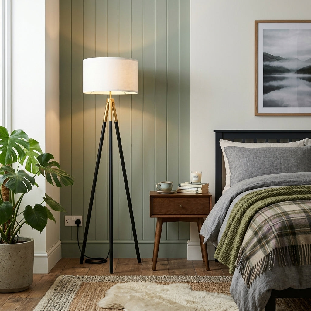Tripod Floor Lamp – Linen Drum Shade, 155cm