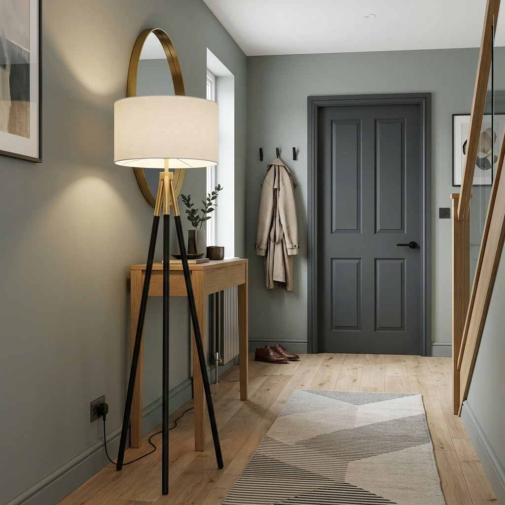 Tripod Floor Lamp – Linen Drum Shade, 155cm