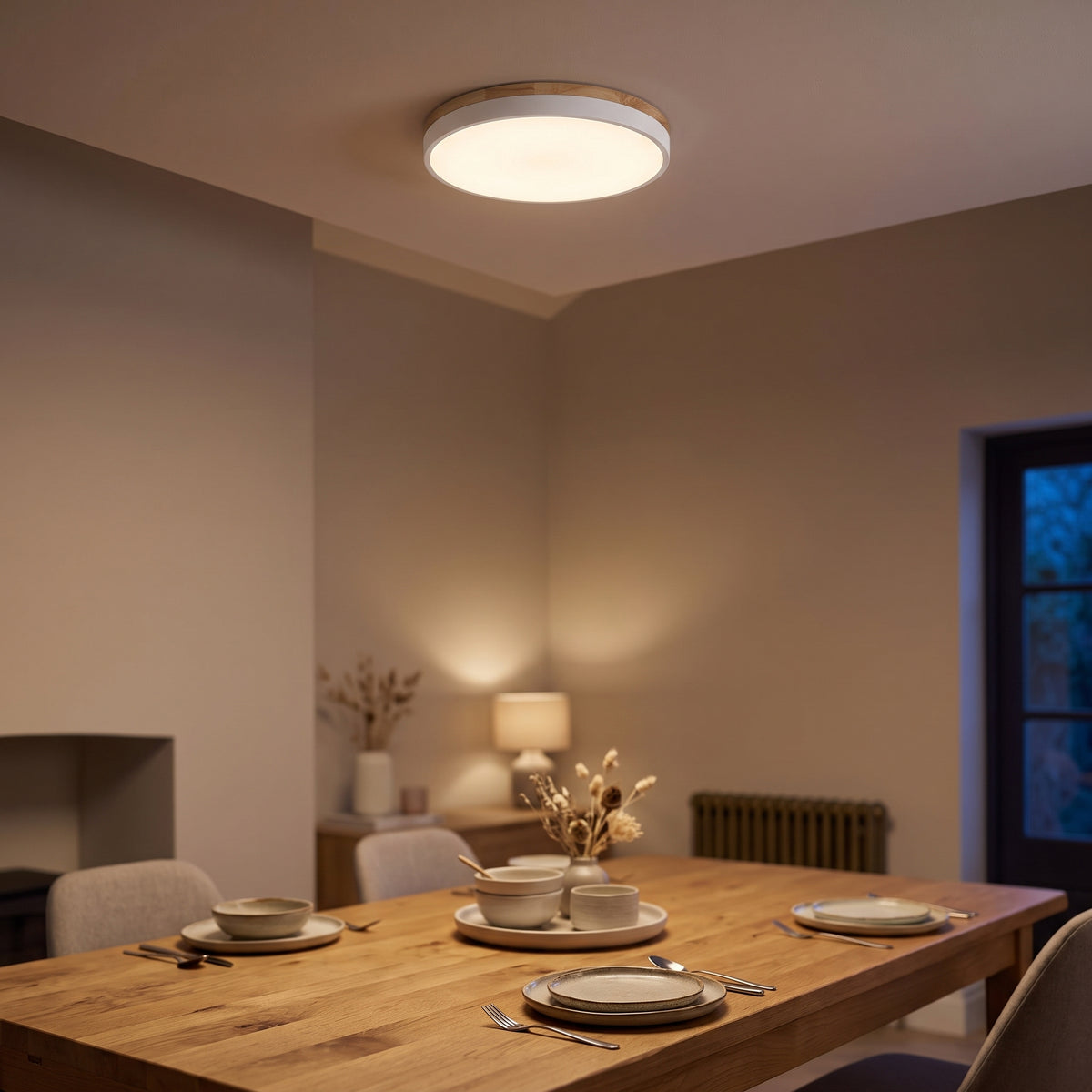Solid Wood Round Flush Mount LED Ceiling Light – 4 Sizes, 30-60cm