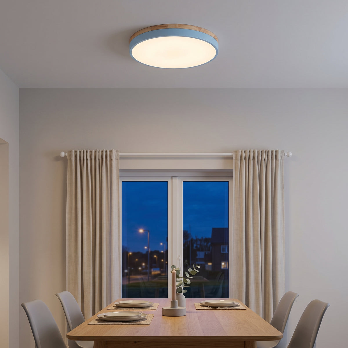 Solid Wood Round Flush Mount LED Ceiling Light – 4 Sizes, 30-60cm