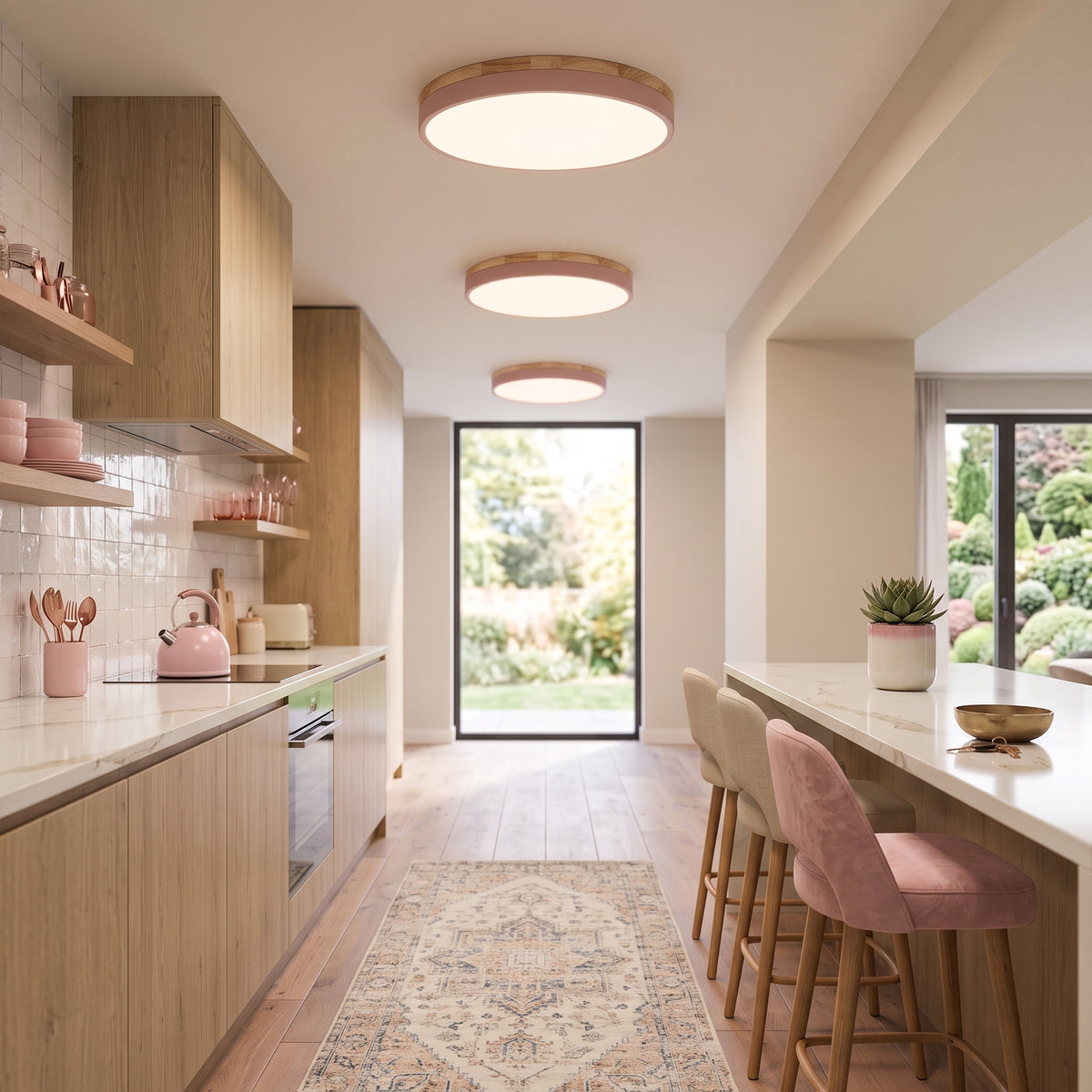Solid Wood Round Flush Mount LED Ceiling Light – 4 Sizes, 30-60cm
