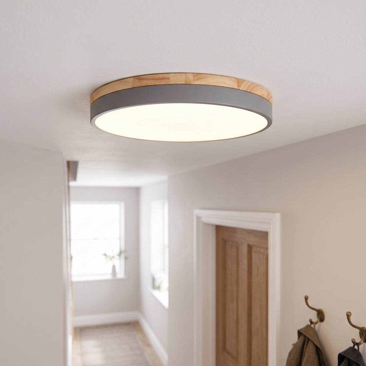 Solid Wood Round Flush Mount LED Ceiling Light – 4 Sizes, 30-60cm