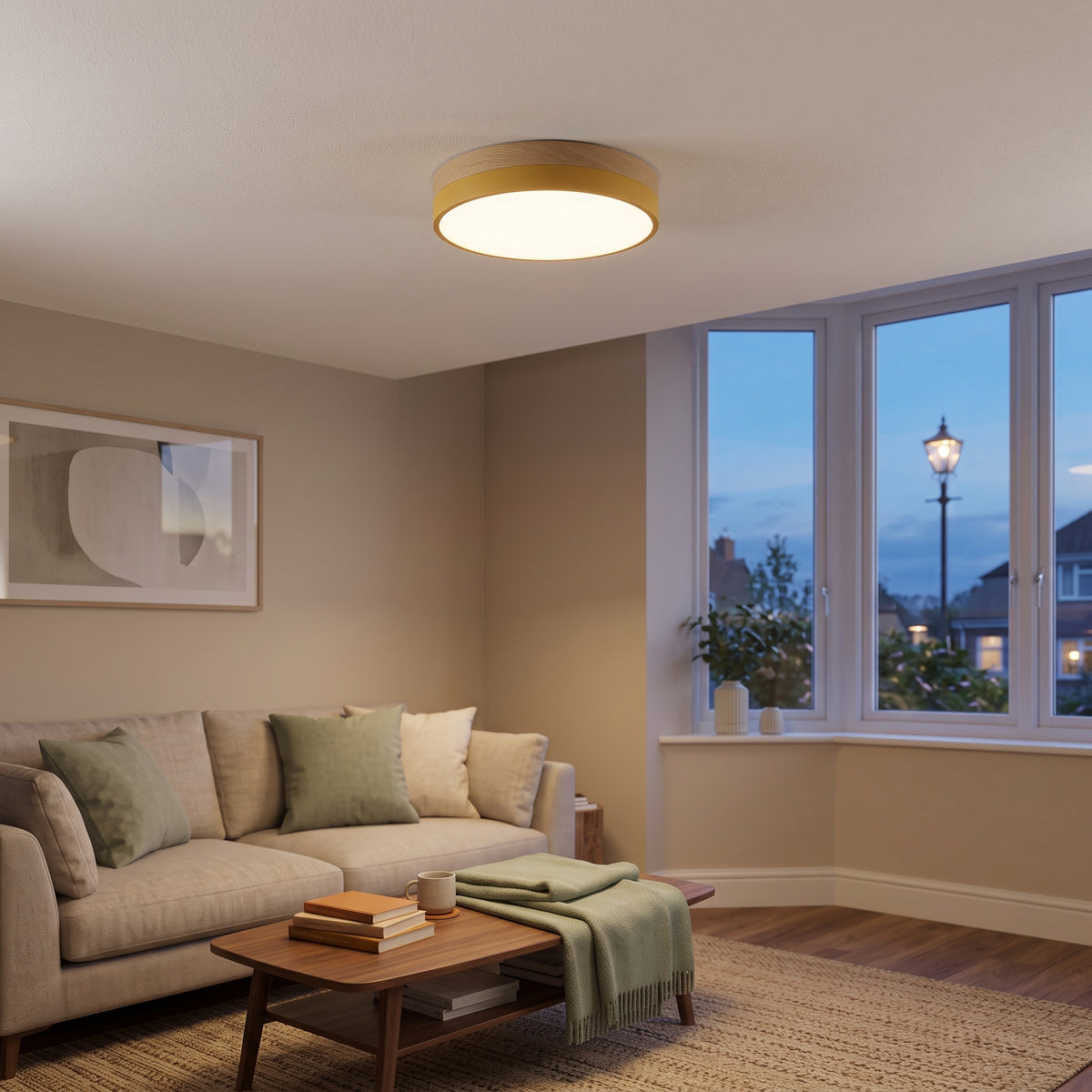 Solid Wood Round Flush Mount LED Ceiling Light – 4 Sizes, 30-60cm