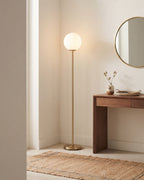 Brass Globe Floor Lamp – Frosted Glass Shade, LED Bulb Included, 165cm