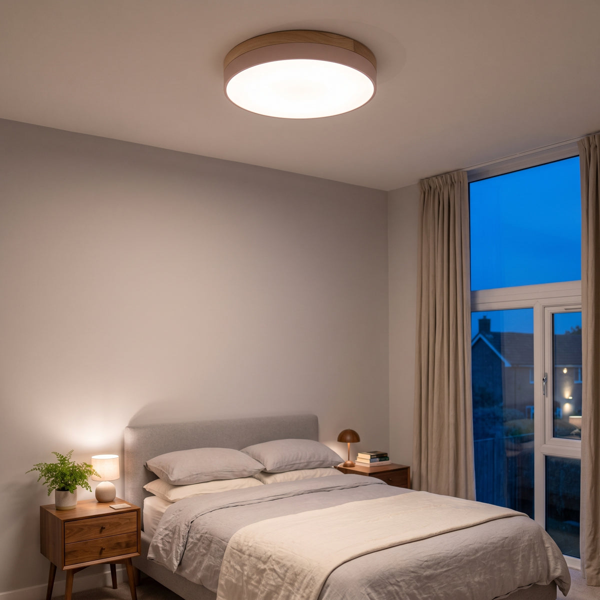 Solid Wood Round Flush Mount LED Ceiling Light – 4 Sizes, 30-60cm