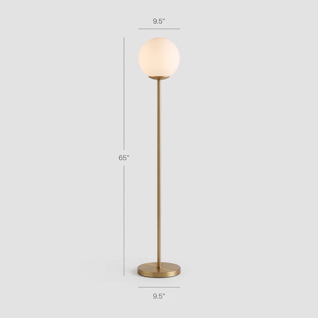 Brass Globe Floor Lamp – Frosted Glass Shade, LED Bulb Included, 165cm