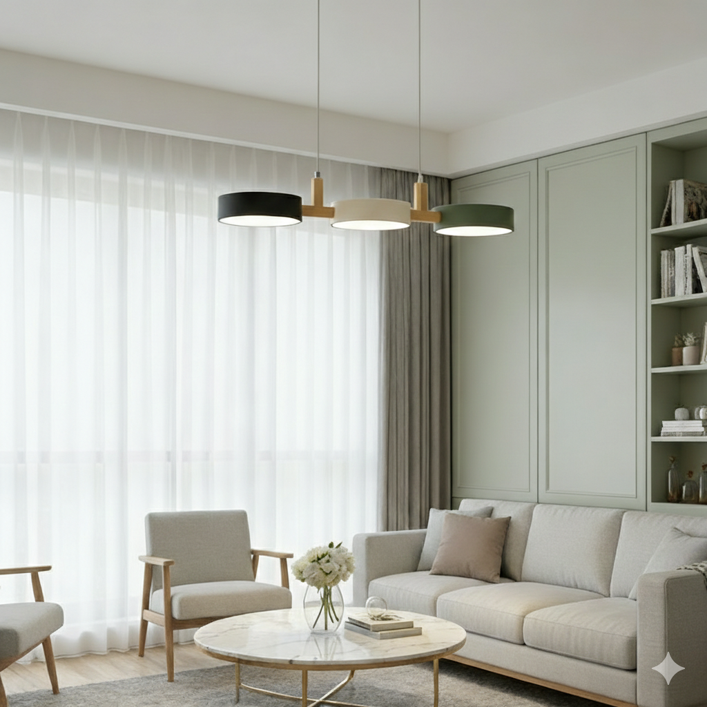 Cylinder Multi-Light Nordic Pendant Light – Iron & Wood, 77cm
