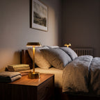 Brushed Brass Table Lamp – Cordless LED Mood Light, Flat Disc Shade, IP65 Waterproof