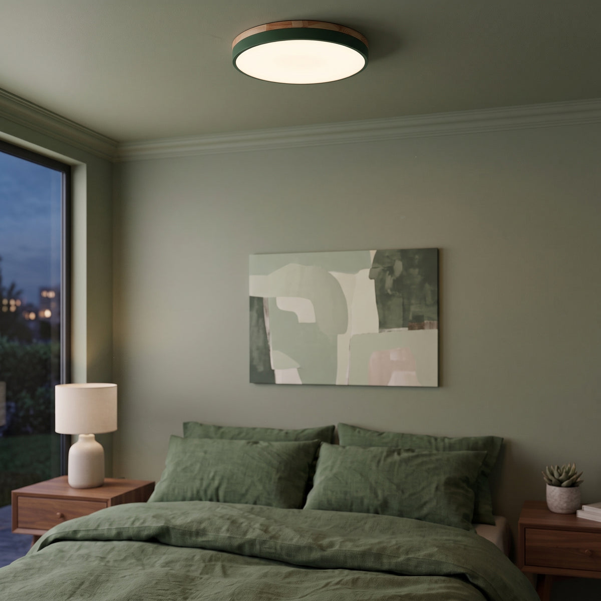 Solid Wood Round Flush Mount LED Ceiling Light – 4 Sizes, 30-60cm