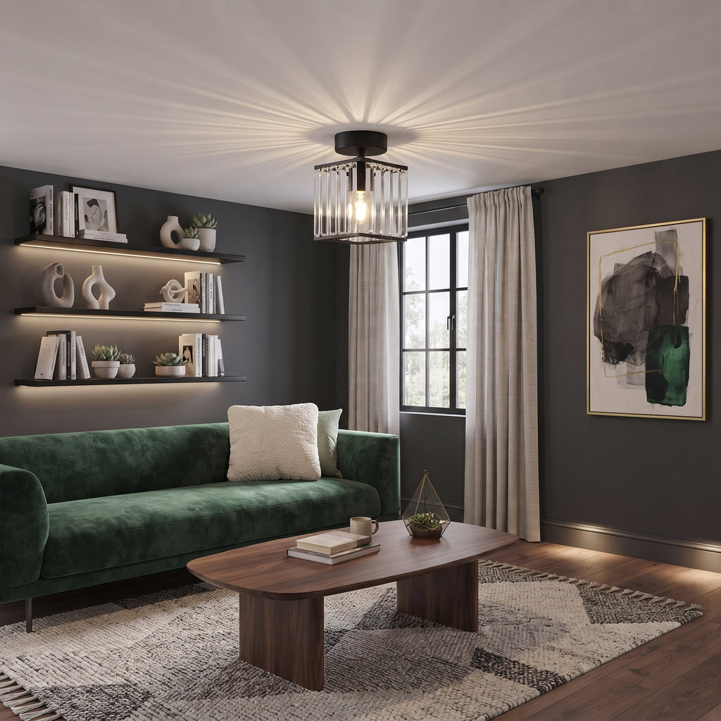 Crystal Shade Flush Mount Ceiling Light – Square or Circle, 3 Sizes
