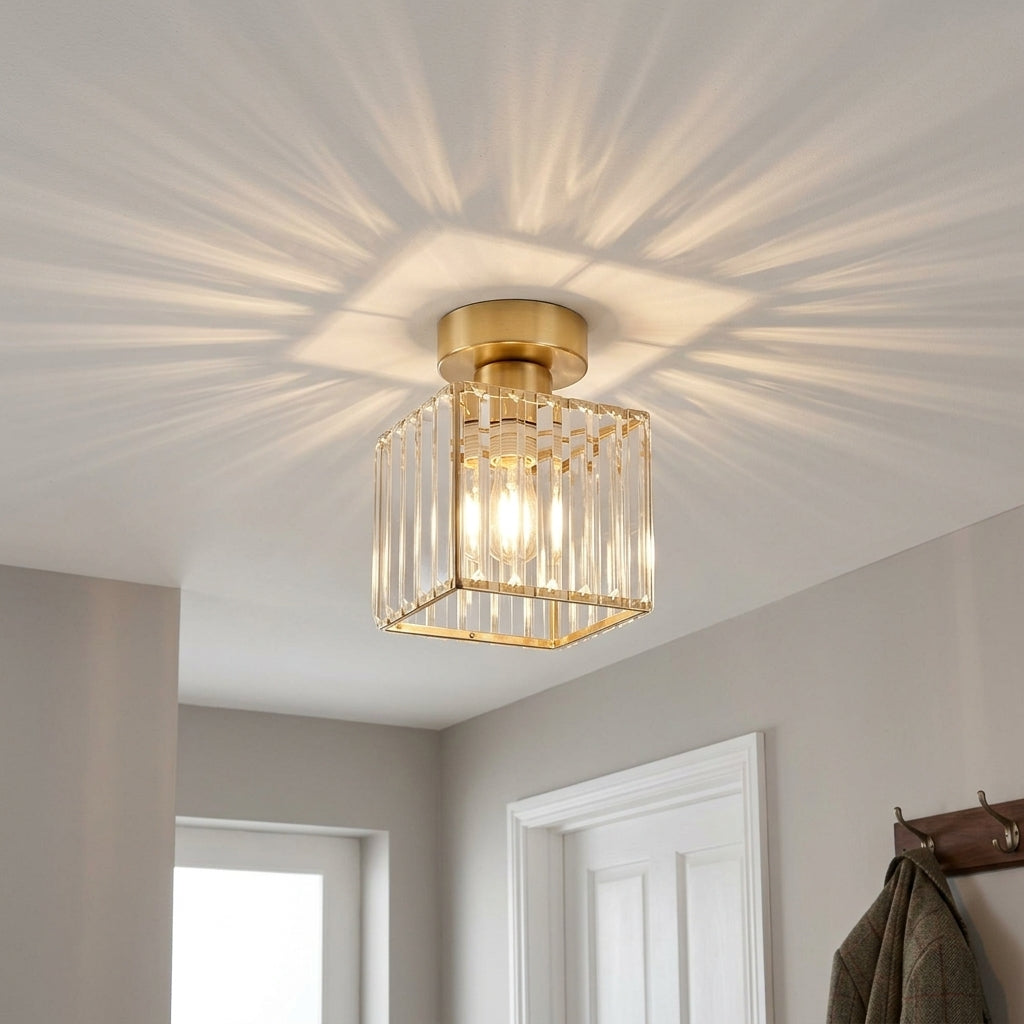 Crystal Shade Flush Mount Ceiling Light – Square or Circle, 3 Sizes