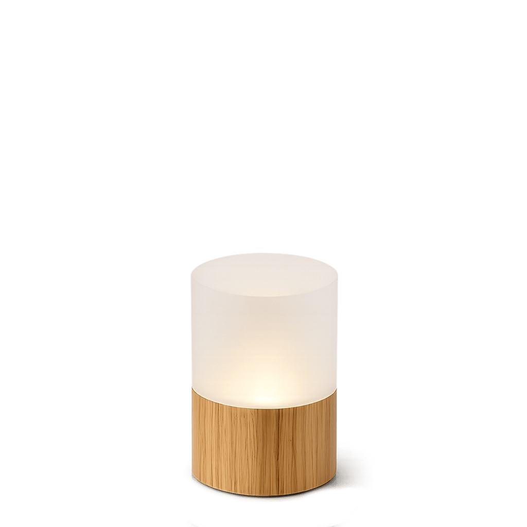 Wood Table Lamp – Cordless LED Mood Light, Natural Wood Base, IP65 Waterproof
