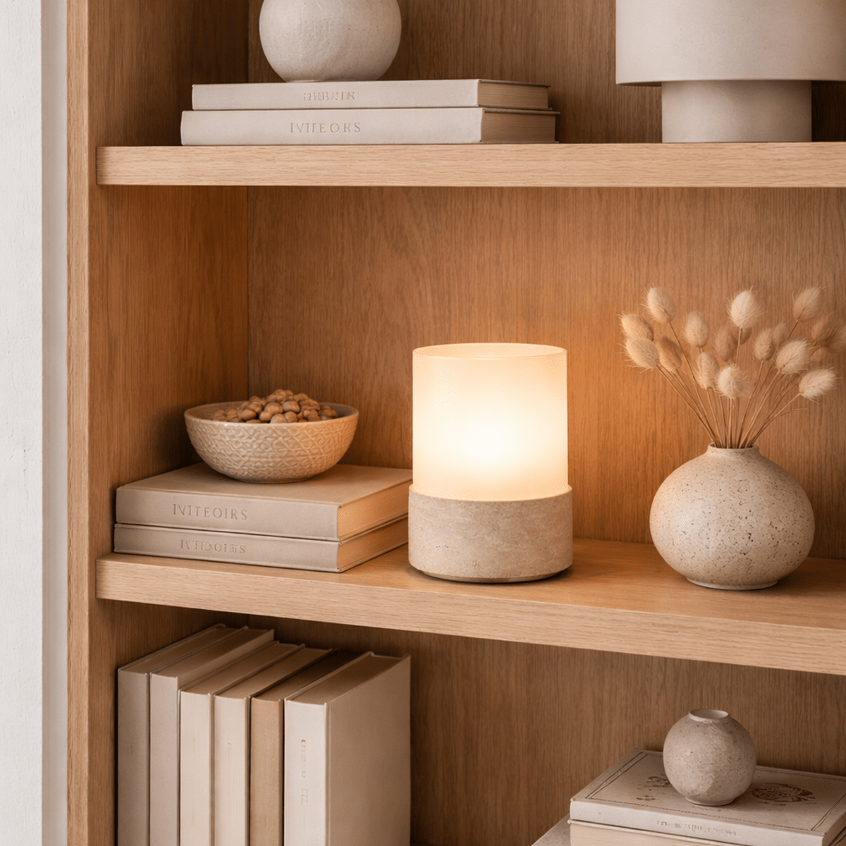 Stone Table Lamp – Cordless LED Mood Light, Travertine Base, IP65 Waterproof