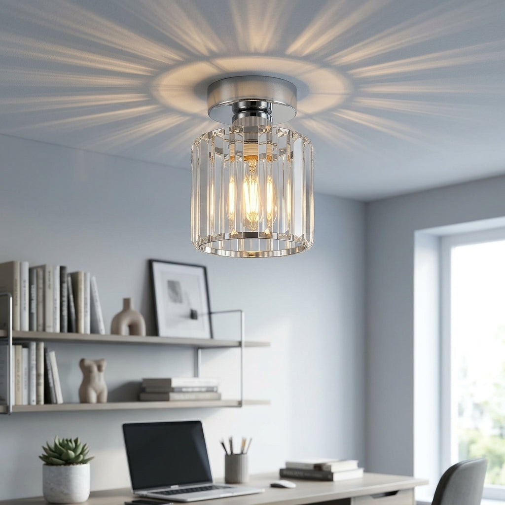 Crystal Shade Flush Mount Ceiling Light – Square or Circle, 3 Sizes