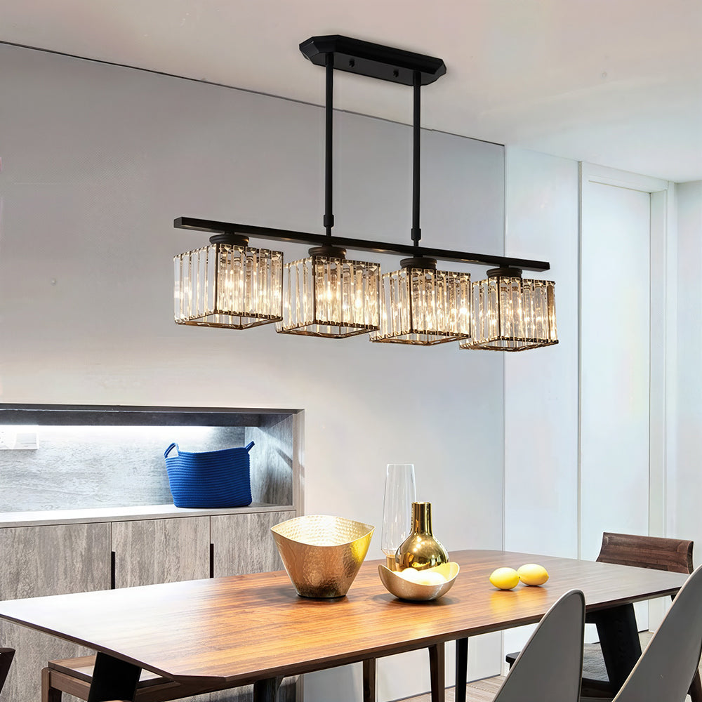 Crystal Glass Island Pendant Light – 3 or 4 Head Chandelier, Adjustable Height