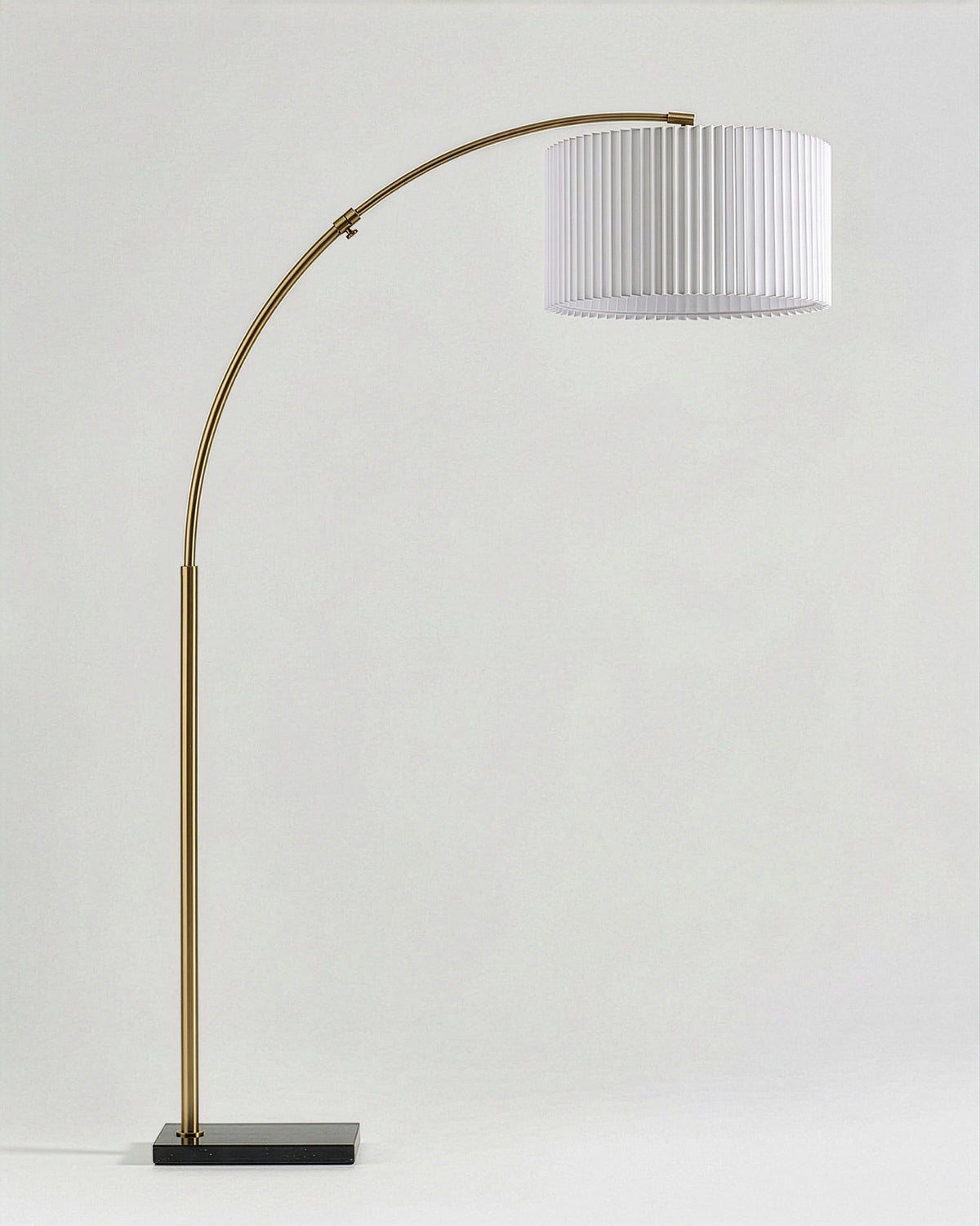 Arc Floor Lamp – Natural Marble Base, Fabric Shade, Foot Switch, 193cm