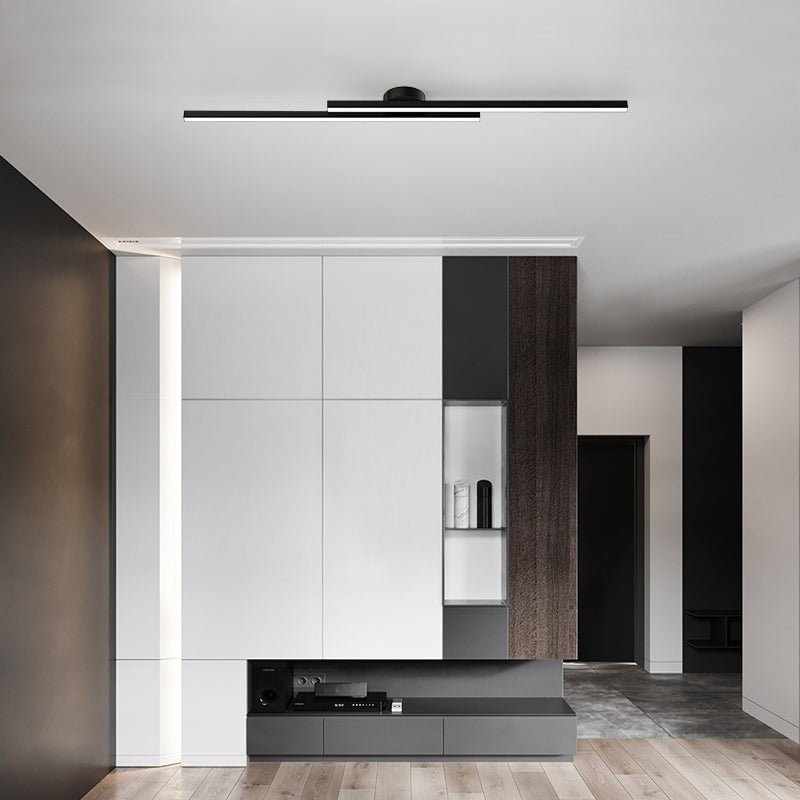 Modern Aluminium Long Strip Semi Flush Mount LED Ceiling Light For Living Room