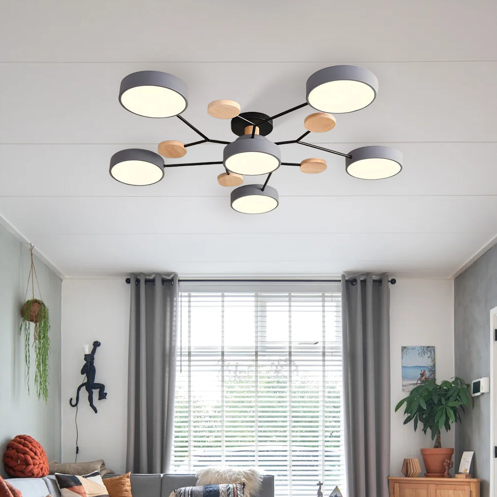 Round LED Ceiling Light – 4 to 7 Light Heads, Iron & Acrylic