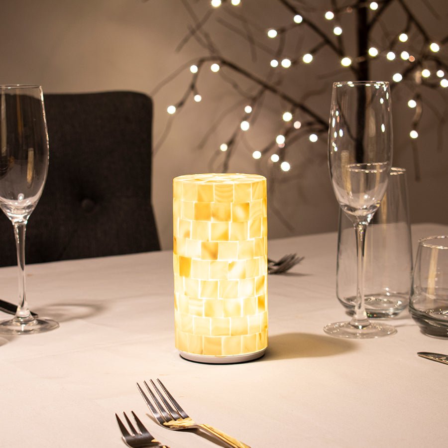 Shell Mosaic Table Lamp – Cordless LED Mood Light, IP65 Waterproof