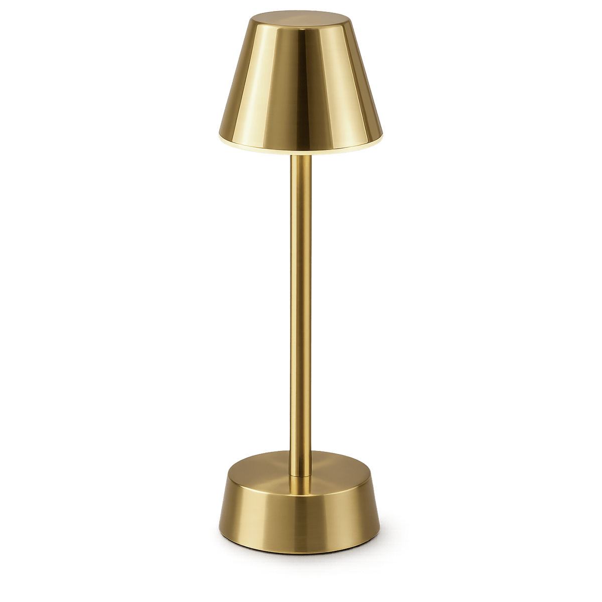 Brushed Brass Table Lamp – Cordless LED Mood Light, Empire Shade, IP65 Waterproof