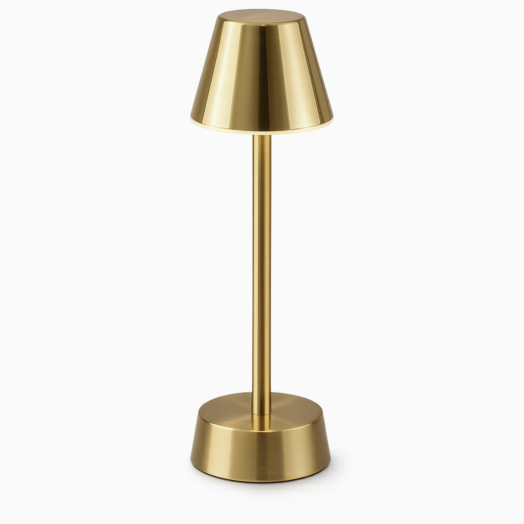 Brushed Brass Table Lamp – Cordless LED Mood Light, Empire Shade, IP65 Waterproof