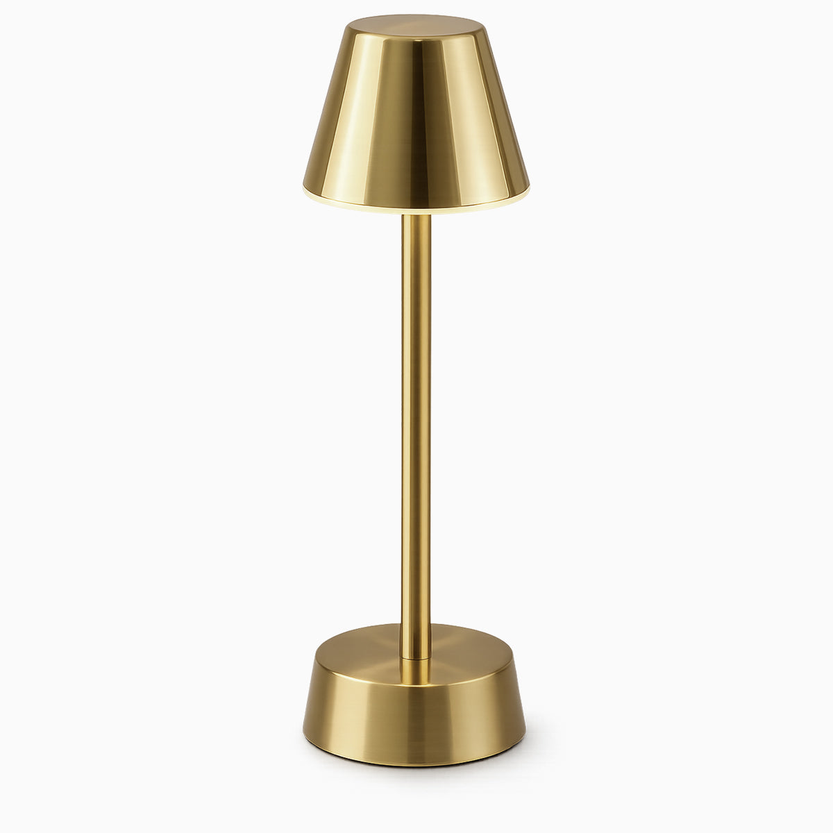 Brushed Brass Table Lamp – Cordless LED Mood Light, Empire Shade, IP65 Waterproof