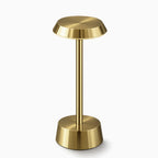 Brushed Brass Table Lamp – Cordless LED Mood Light, Flat Disc Shade, IP65 Waterproof