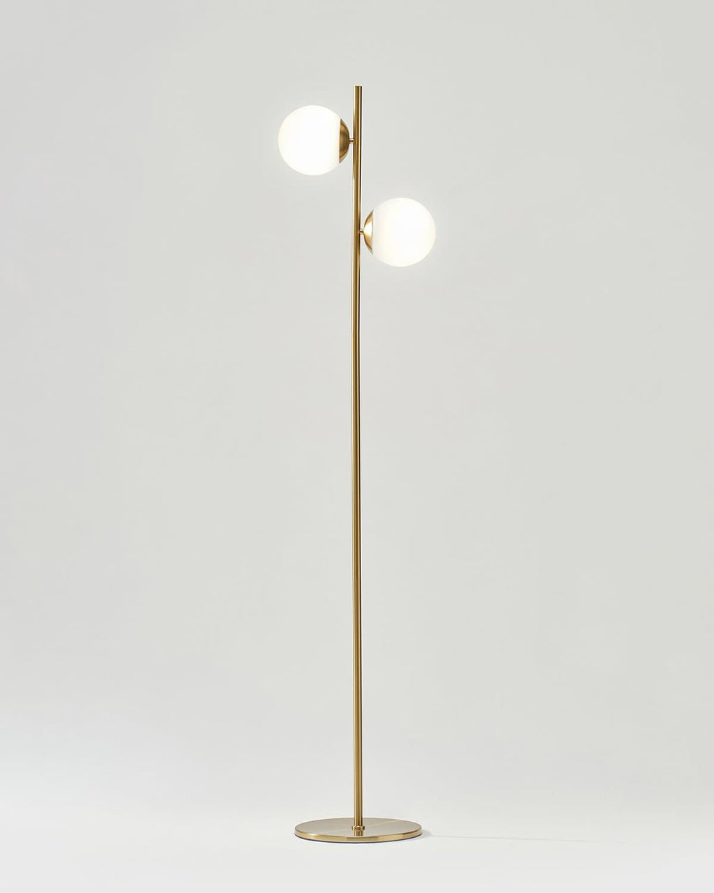 Brass Floor Lamp – Two Frosted Glass Globes, LED Bulbs Included