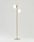 Brass Floor Lamp – Two Frosted Glass Globes, LED Bulbs Included