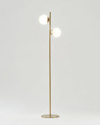 Brass Floor Lamp – Two Frosted Glass Globes, LED Bulbs Included