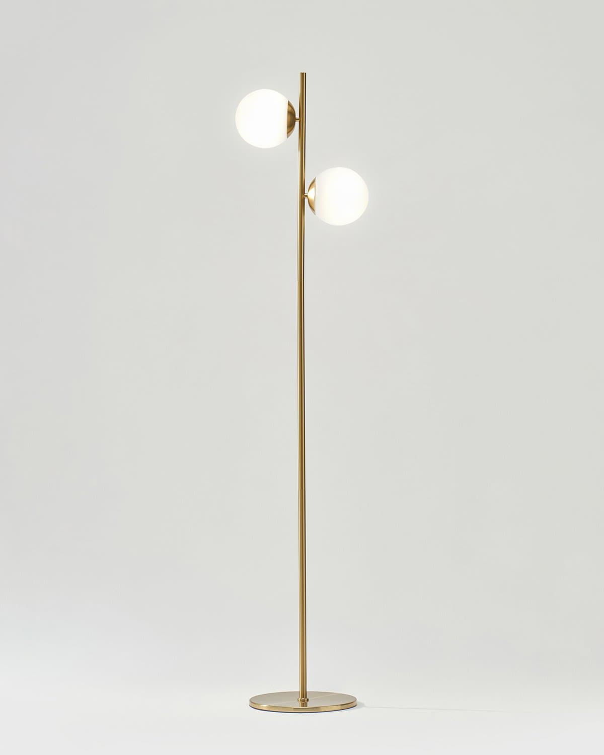 Brass Floor Lamp – Two Frosted Glass Globes, LED Bulbs Included