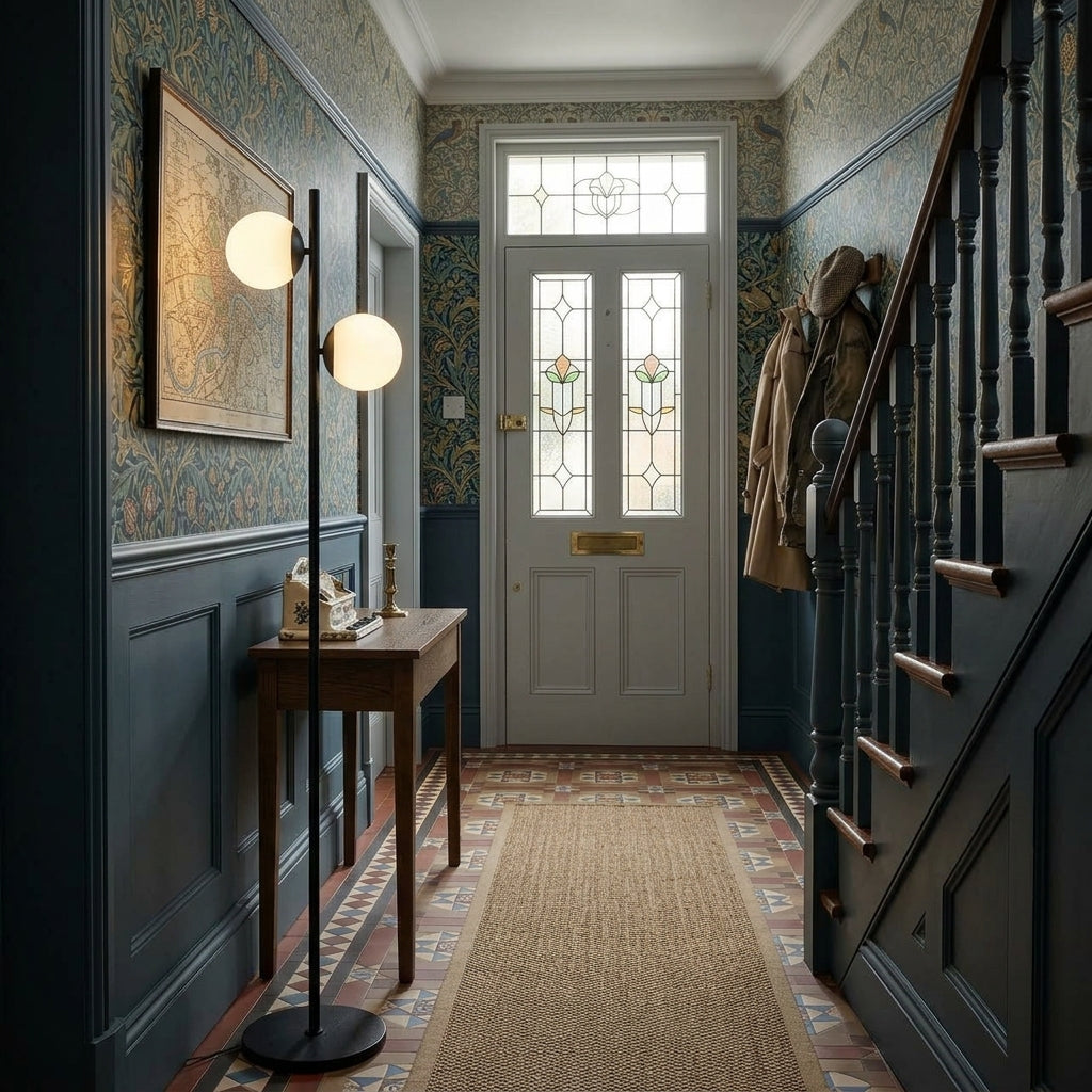 Brass Floor Lamp – Two Frosted Glass Globes, LED Bulbs Included