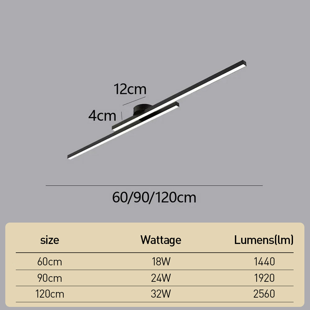 Modern Aluminium Long Strip Semi Flush Mount LED Ceiling Light For Living Room