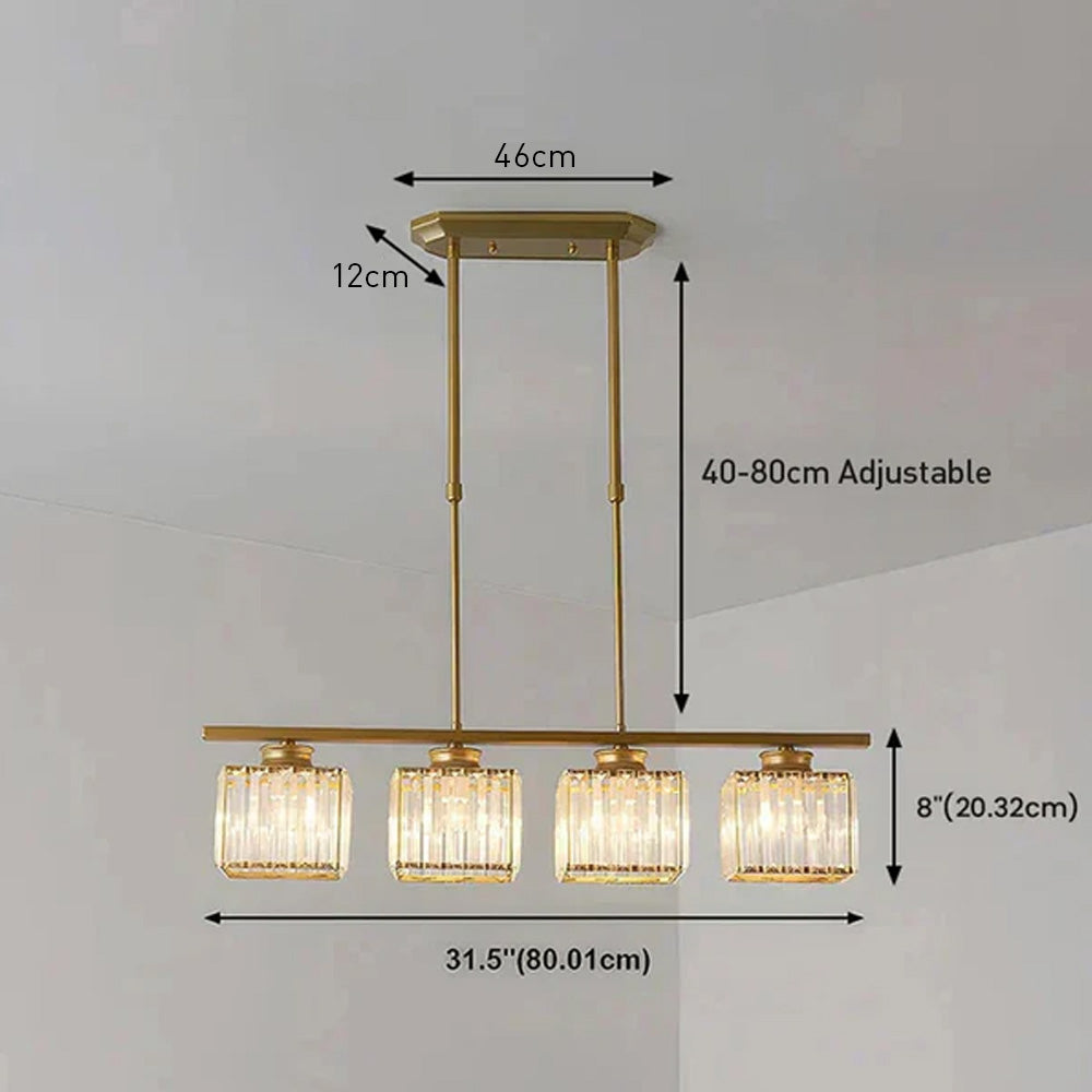 Crystal Glass Island Pendant Light – 3 or 4 Head Chandelier, Adjustable Height